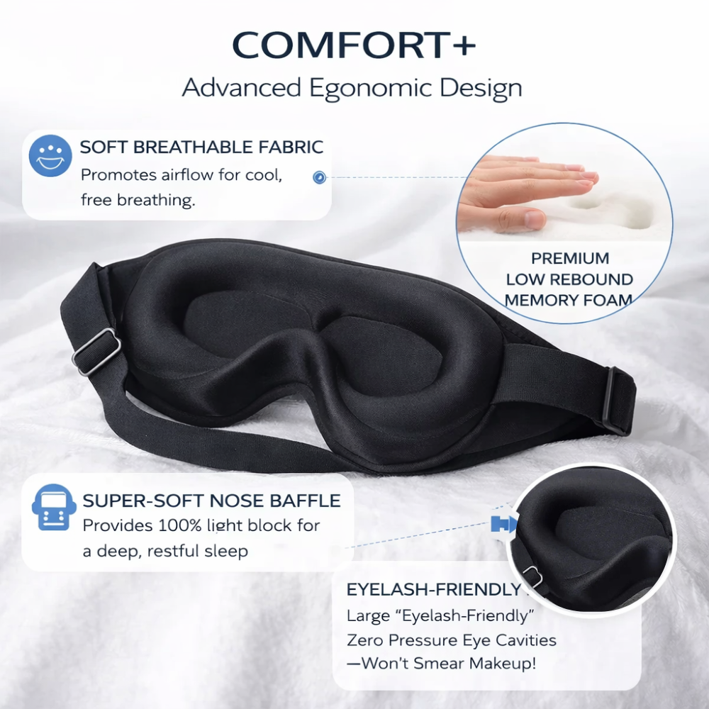 MASQUE DE SOMMEIL EN MOUSSE À MÉMOIRE DE FORME